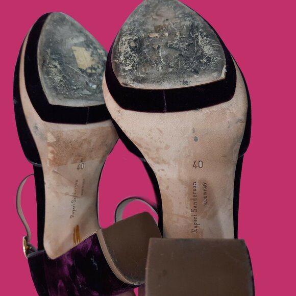 Rupert Sanderson Ravenna Burgundy Velvet Platform Heels EUR 40 US 10 Ankle Strap - Picture 9 of 9
